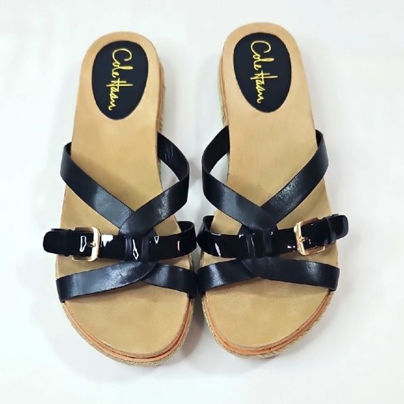 Cole Haan Nike Air Leather Black and Tan Sandals with Adjustable Straps Size 7 - Picture 1 of 6